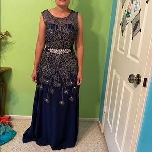 CLASSY NAVY LONG PROM PARTY DRESS